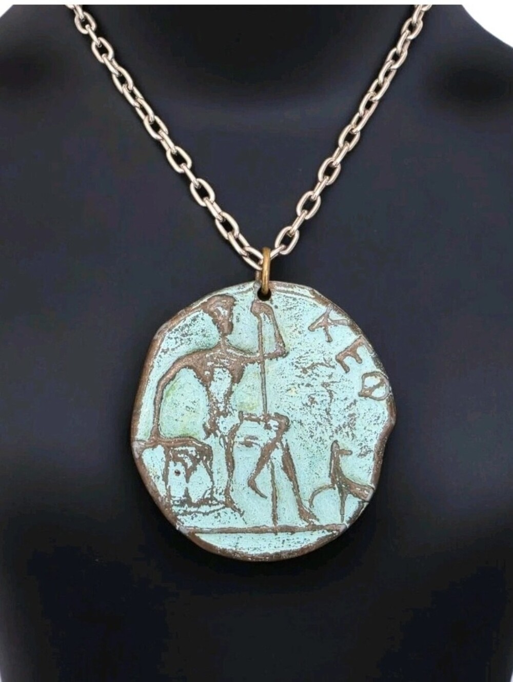 Vintage KEO Cyprus Double Sided Medallion Necklace Greek Mythology Coin Pendant